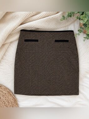 ISDA & Co Houndstooth Wool Blend Pencil Skirt Size 10 Black & Tan